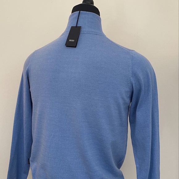 New Hugo Boss Sweater Half Zip Buttons Sky Blue Wool Pullover Sweater - Picture 3 of 10